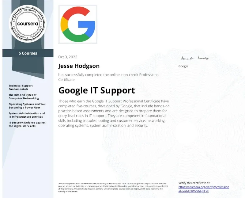 Google IT Support Certificate